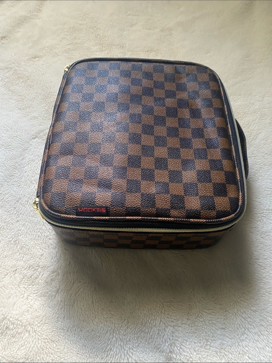 Kiss Handbags - Wodkeis DURABLE Brown Checkered Makeup Bag ~ Adjustable Compartments